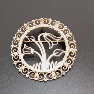 Vintage Scandinavian SYLVSMIDJA 830 Silver Filigree Tulip Flower Brooch Pendant